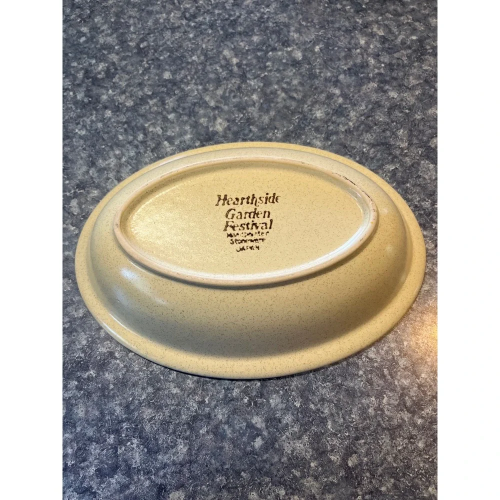 Hearthside Garden Festival Stoneware Oval Serving Bowl Yellow Trim Japan Vintage